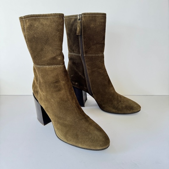 Aquatalia Fabriana Suede Stitched Booties Womens Size 10 Green Old Money Luxury - Picture 1 of 10